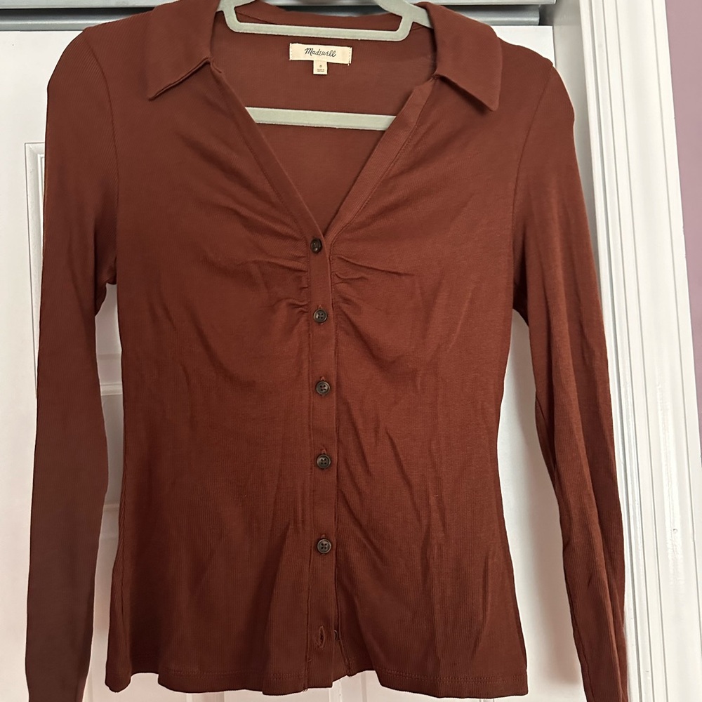 Madewell brown collered long sleeve tee